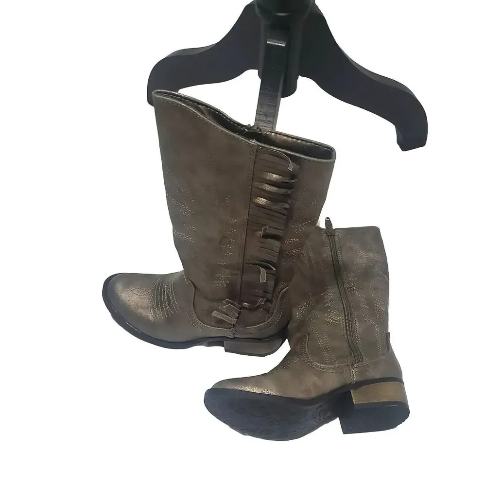 Stevies Silver Fringed Kids Boots Size 13 Side Zip Round Toe Comfort Brand New
